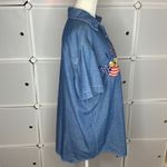 Vintage Cat & USA Embroidered Denim Shirt Size Large Blue Photo 5