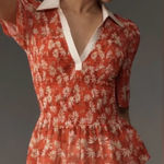 Maeve Anthropologie Sheer Botanical Print Smocked short sleeve Top sz s Photo 0