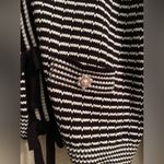 Nicole Miller black/white striped cardigan with pearl buttons, black bows;size L Size L Photo 1