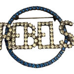 1990s High School Vintage REBELS Rhinestone Brooch Pin Crystal Sparkle Lapel Blue Photo 0