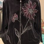 Alfred Dunner  Black Bomber Jacket with Pink Floral Embroidery Photo 1
