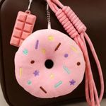 NEW Kawaii Pink Donut Plush Keychain Cute Chocolate Charm Accessory Photo 0