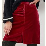 Anthropologie  Connie Holiday Crushed Red Velvet Pencil Skirt Ruched Side Slit 6 Photo 0