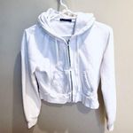Brandy Melville  White Full Zip Hoodie Drawstring Cropped Sweatshirt Photo 0