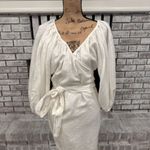 Mara Hoffman Swim Women's Linen Puff Sleeve V Neck Wrap Mini Dress White Large Photo 3