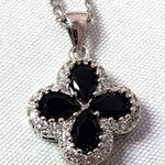 Gold Filled Chain Necklace with Black Crystal Quatrefoil Flower Clover Pendant Silver Photo 2