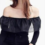 J.Crew Black Organza Ruffle Off Shoulder Knit Top Size Medium Photo 0