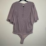 Free People  Lavender Smocked Embroidered Bodysuit Size L‎ Boho Flutter Sleeve Photo 11