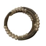 Vintage Bracelet Gold Tone White Faux Pearl Beads Wrap Cuff Photo 6