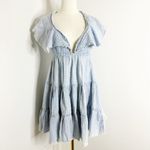Free People  Adella Light Blue Cotton Tiered Mini Dress Size Medium Photo 2