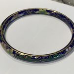 Cloisonné Vintage Costume Bracelet Bangle Blue Flower Pattern Photo 1