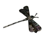 Sterling Silver Iridescent Mother of Pearl Dragonfly Brooch Marked Purple Photo 3