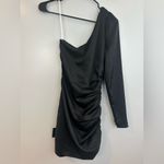 Lulus NWT Happy Hour Chic Black Satin Ruched One-Shoulder Mini Dress Size XS Photo 9