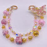 Handmade 🩷 Luxury Bag/Phone Chain Charm/Keychain Pretty Light Pink Rhinestone Butterfly Photo 2