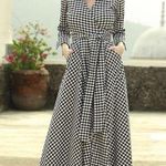 Shabby Apple Black and White Gingham Central Park Wrap Long Sleeve Dress Size XS Photo 0