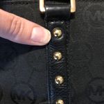 Michael Kors  Signature Tote Canvas Handbag Black LOGO Shoulder Bag Purse Gold Photo 4