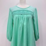 YA Los Angeles Mint Green Lightweight Cotton Blend Blouse with Lace & Mesh by Photo 0