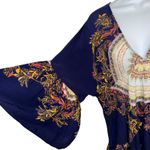 Free People  Blue Sunset Dreams Ruffled Tunic Top Belled Sleeves EUC Size XS Photo 5