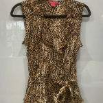 Sunny Leigh  Women's Cheetah Print Ruffle Sleeveless Sheer Blouse Shirt Top Sz S Photo 0