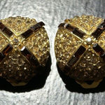 Blair Vintage  Delmonico Signed 1" Amber/Gold Tone Rhinestone Clip Earrings Photo 0