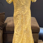Women’s Yellow Lace Full Length Dress Mother of the Bride Small Train Size L Yellow Size L Photo 0
