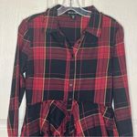 Belle Vere Sz M Plaid Frayed High Low Button Up Top Studded Waist Red Black Photo 1