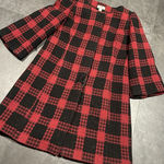 Ann Taylor  Loft Pea Coat Plaid Black‎ Red Wool Blend Long Jacket Sz 10. -200 Photo 0