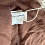 Commense Casual Slinky Turtleneck Contrast Trim Ribbed Knit Shirt Brown Large Photo 3