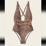 SheIn Swimsuit A piece with crossed leopard strips Sz M Photo 4