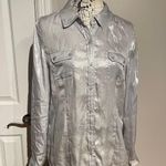 Calvin Klein New Modern Suiting Roll Up Shiny Holidays Blouse Top Iridescence Holography Casual Work Club Photo 0