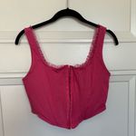 Altar'd State Hot Pink Corset Top with Shimmer Lace Neckline Photo 0