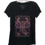 Fifth Sun SMALL Asian Elephant Henna Doodle Black Burnout Tee Small V Neck Shirt Photo 0