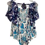 Free People  mixed floral boho loose trapeze blue white purple top blouse Photo 4