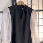 Calvin Klein NWT$134 size 10  black dress Long Puff white Lace Sleeve bow on neck Photo 1