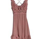 Free People Adella Crochet Trim Mini Dress Sz XS Mauve Dusty Rose Pink Ruffle Photo 3