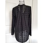 Bobeau  Top Black V-Neck Long Sleeve Flocked Hearts Hi-Low Hem Womens Size (L) Photo 3