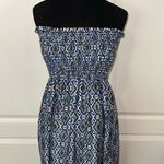 ESPRESSO BLUE GEOMETRIC PRINT SMOCKED MAXI PRINT DRESS Photo 1