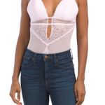 Rachel Roy RACHEL Lace High Cut Teddy Bodysuit Powder Pink Padded Cups Medium Photo 1