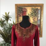 Gorgeous Woman Sweater Dress Embroidered Red Tunic Top Size Medium Long Sleeve Photo 1