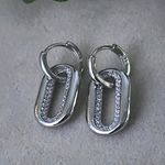 Silver White Gold Filled Link Huggie Hoop Earrings Photo 0