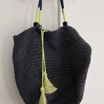 J‎ Crew Woven Tote Bag Gray Raffia Nautical Rope Handles Tassel Accents Photo 0