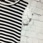 Chic Black & White Striped Lace Sleeve Top Large Black Photo 7