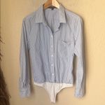 Veronica Beard  blue and white striped collared button down bodysuit Photo 1