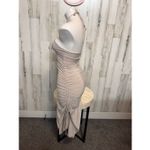 Forever 21  Beige Ruched Halter Maxi Dress • Cutout Front • Bodycon Sexy Evening Photo 3