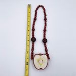 Vintage 90s Wooden Apple Beaded Necklace Teacher Artsy Unique Statement Jewelry Red Photo 4