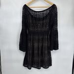 Boston Proper  Goth Cowgirl Dress Womens 14 Black Nude Lined‎ Crochet Bell Sleeve Photo 5
