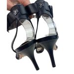 Sam Edelman * Okala Ankle Strap Heel Womens Size 8.5 Black Leather Gold Textured Photo 3