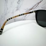 Burberry New  Sunglasses Black Front Round Pantos Frame Checkered Arms Gray Lens Photo 10