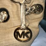 Large Michael Kors Straw & Braided Drawstring Leather Tote/purse Bag, gorgeous! Tan Photo 1
