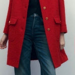 ZARA New Women Red Textured Wool Blend Christmas New Year Coat Size Medium Photo 0